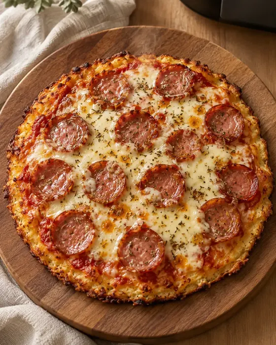 Pizza de massa de queijo e calabresa